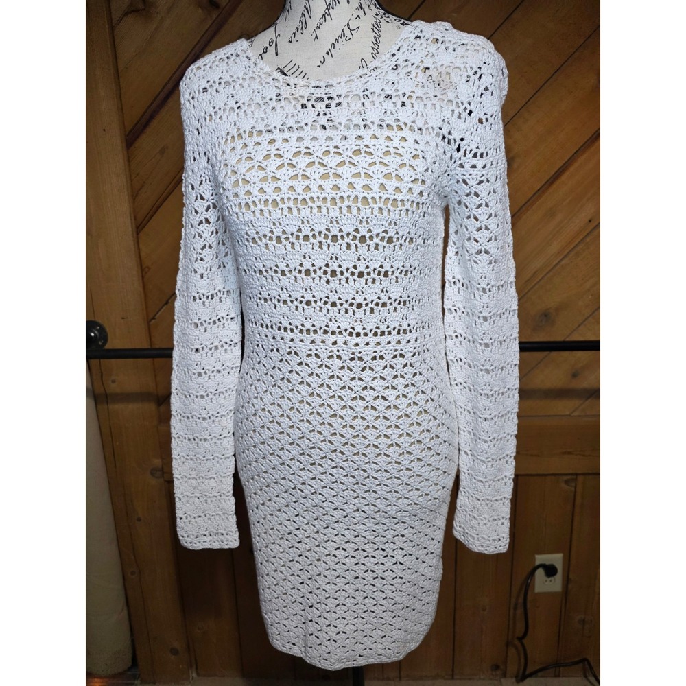 Michael Michael Kors White‎ Crochet Knit Long Sleeve Dress NWT